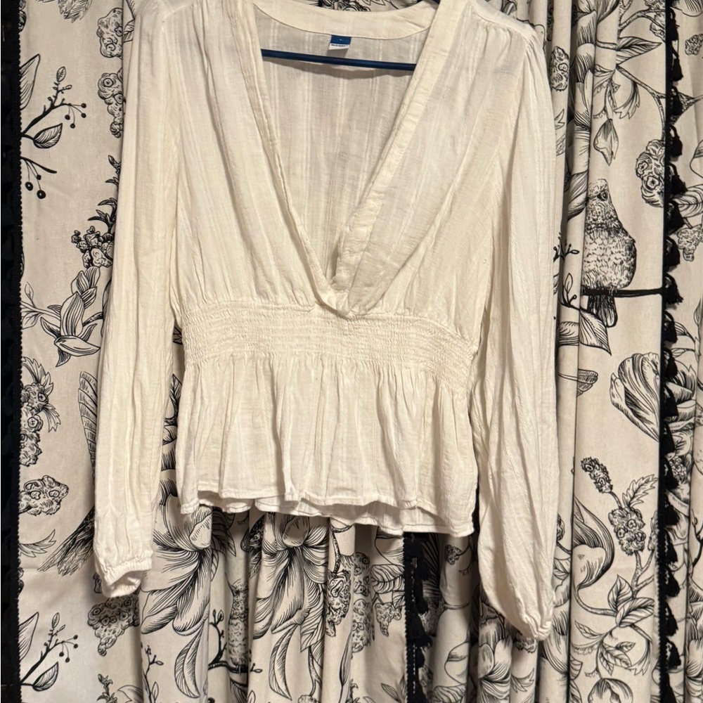 Old Navy Cream V-Neck Blouse